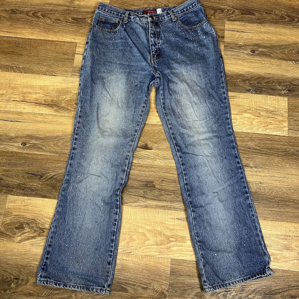 Vintage Bill Blass Brittany Jeans Women's 12 Blue Rhinestone Straight Leg Y2K